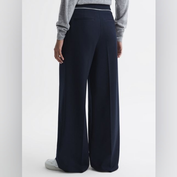 NWT REISS ORIEL CONTRAST STITCH WIDE LEG TROUSERS Color: Navy SIZE 6 - Picture 3 of 9